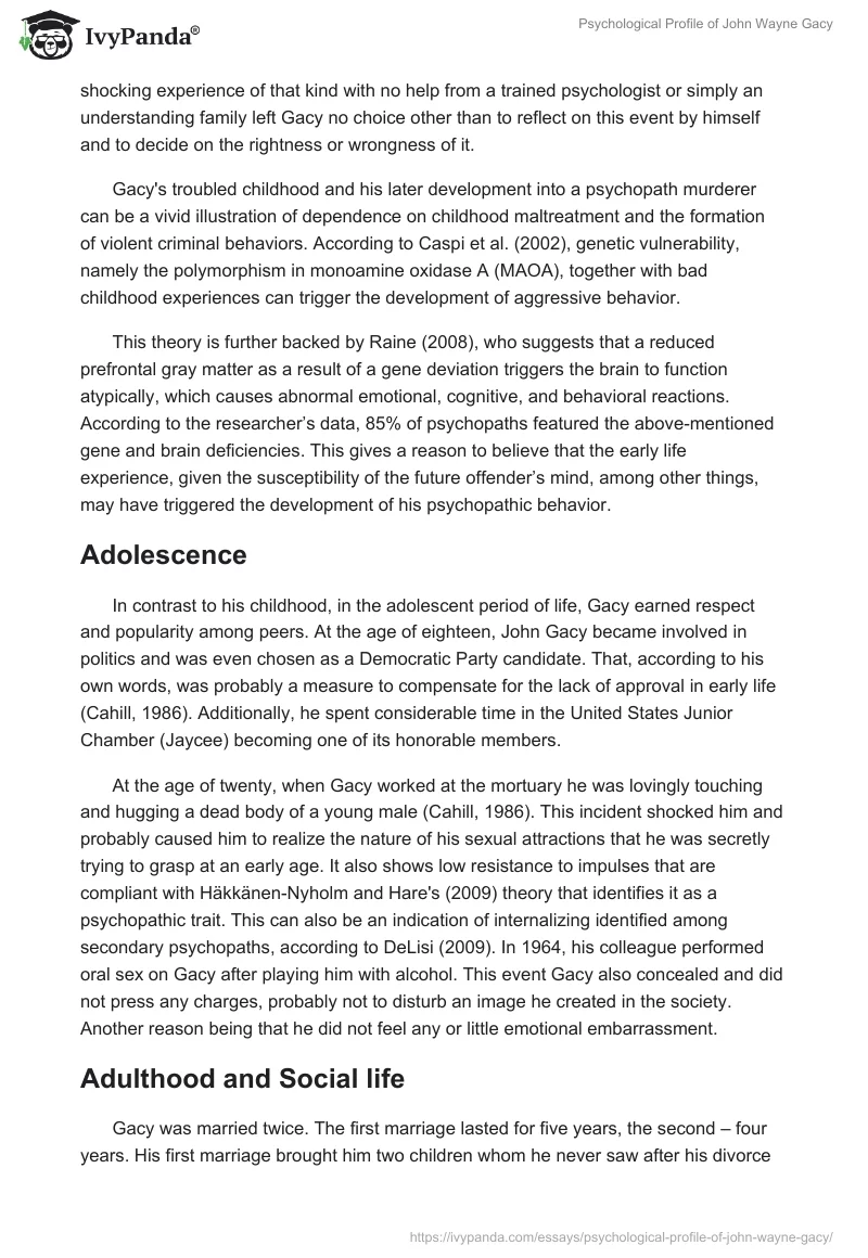 Psychological Profile of John Wayne Gacy. Page 2