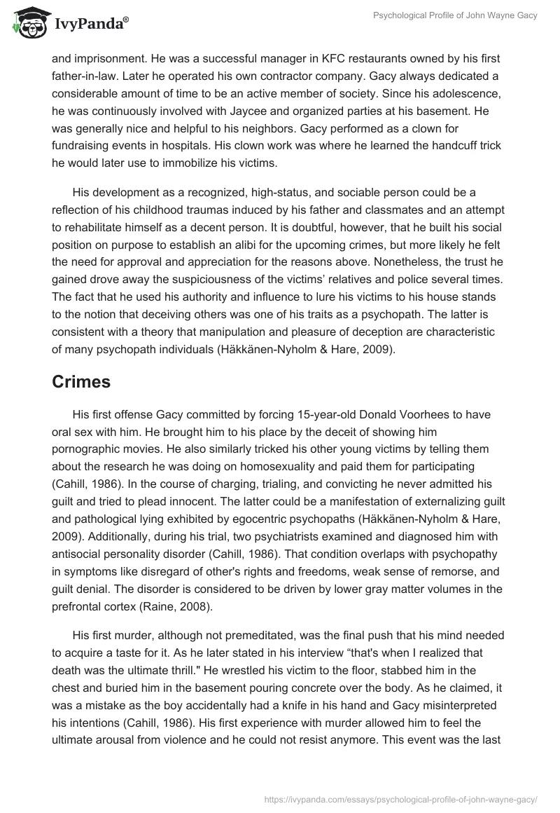 Psychological Profile of John Wayne Gacy. Page 3