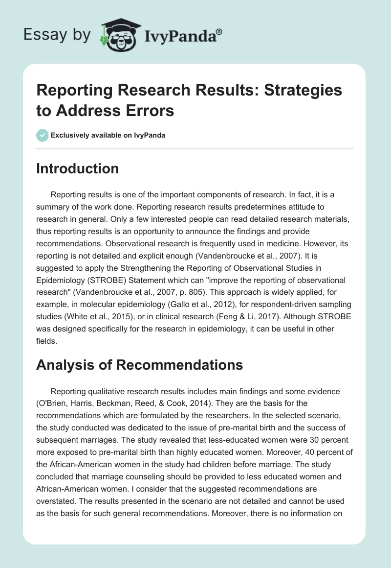 Reporting Research Results: Strategies to Address Errors. Page 1