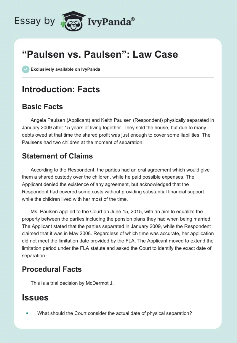 “Paulsen vs. Paulsen”: Law Case. Page 1