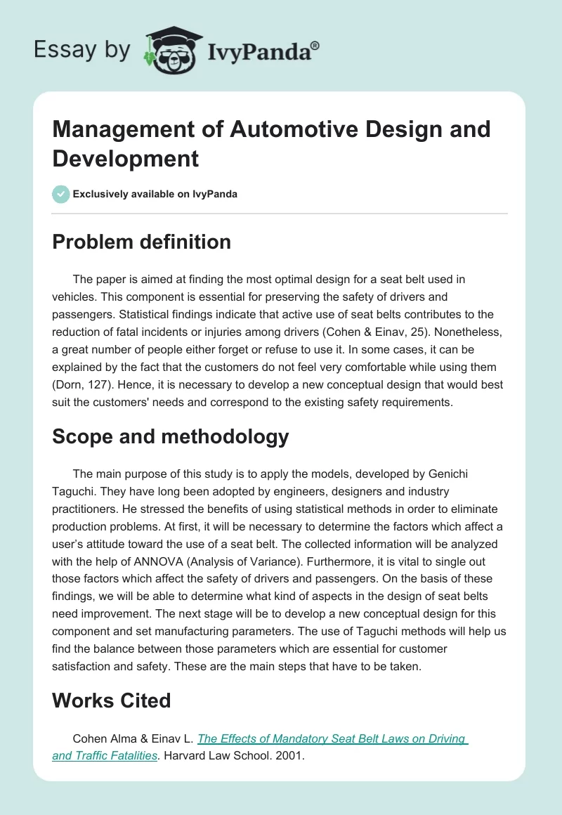 Management of Automotive Design and Development. Page 1