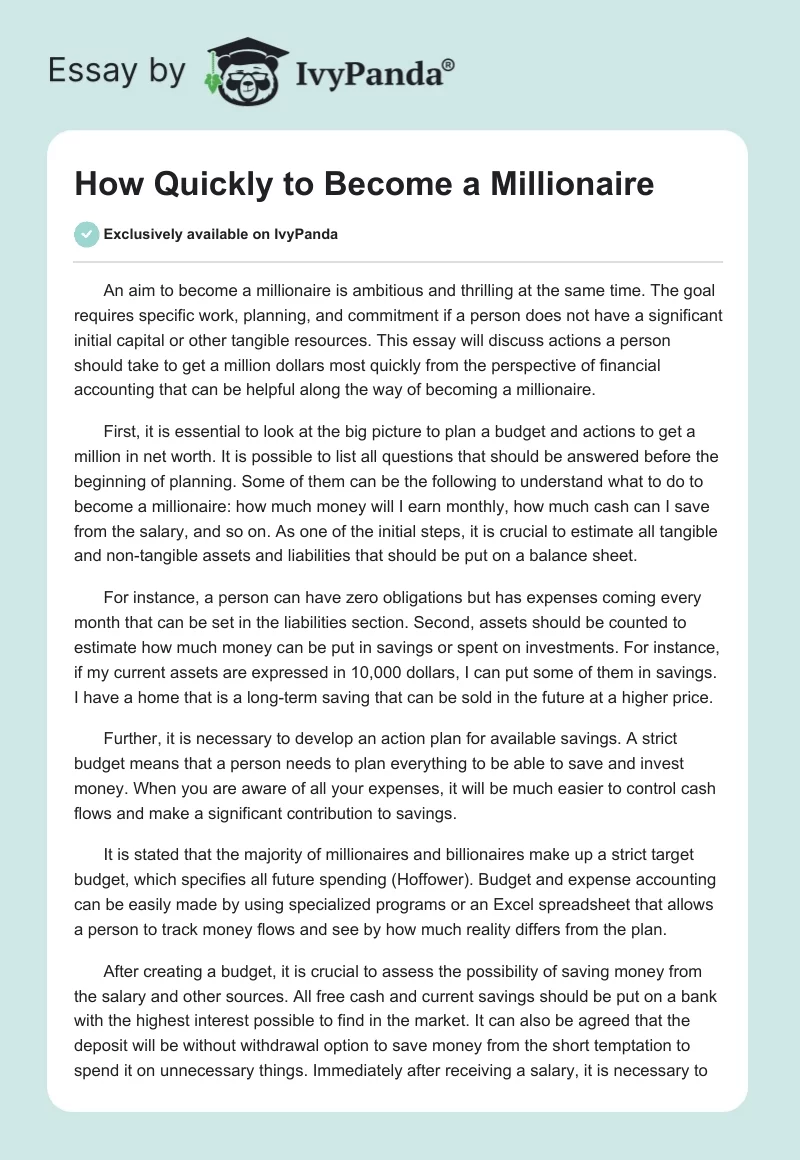 How Quickly to Become a Millionaire. Page 1