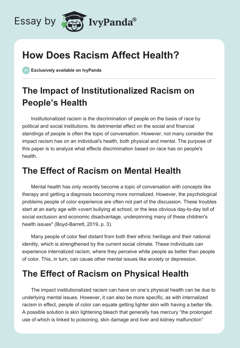 How Does Racism Affect Health?. Page 1