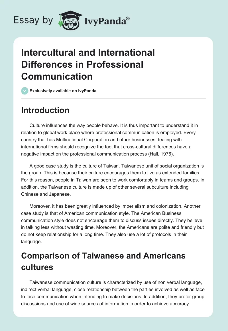 Intercultural and International Differences in Professional Communication. Page 1