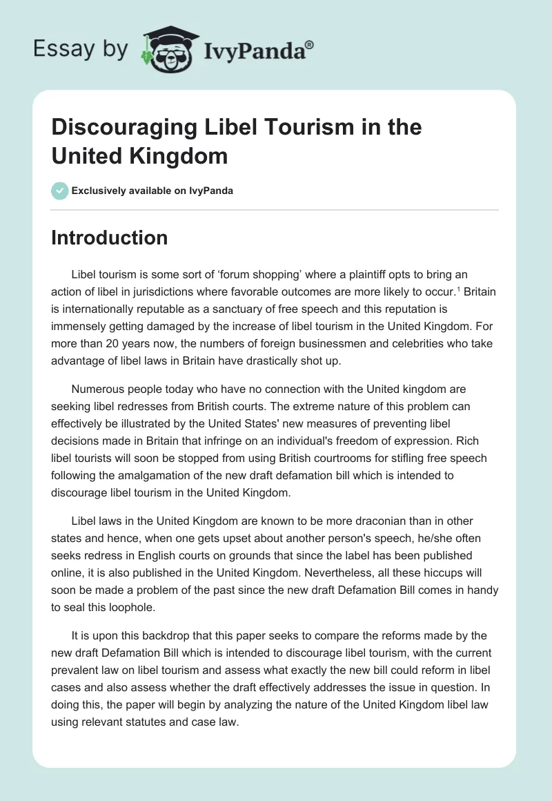 Discouraging Libel Tourism in the United Kingdom. Page 1