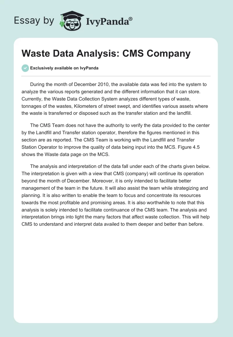 Waste Data Analysis: CMS Company. Page 1