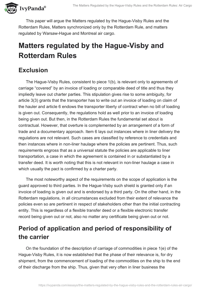 The Matters Regulated by the Hague-Visby Rules and the Rotterdam Rules: Air Cargo. Page 2
