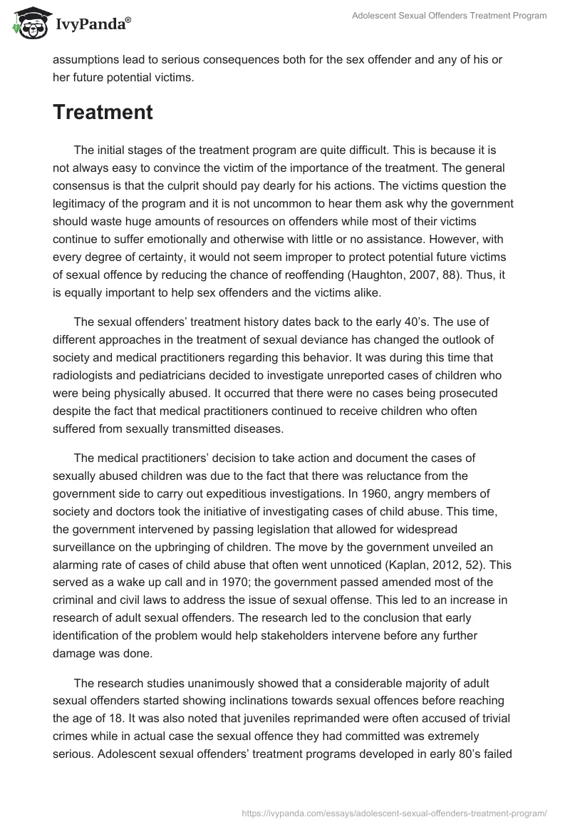 Adolescent Sexual Offenders Treatment Program 2475 Words Research Paper Example 1053