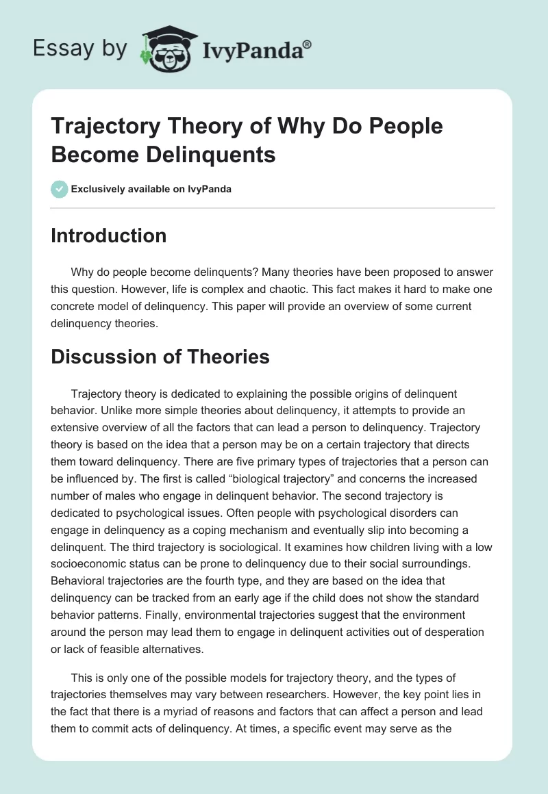 Trajectory Theory of Why Do People Become Delinquents. Page 1
