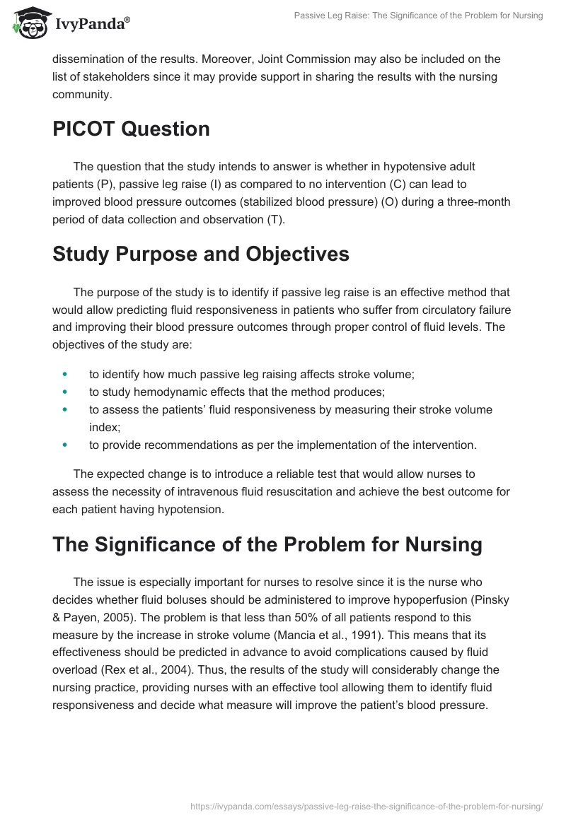 Passive Leg Raise: The Significance of the Problem for Nursing. Page 2