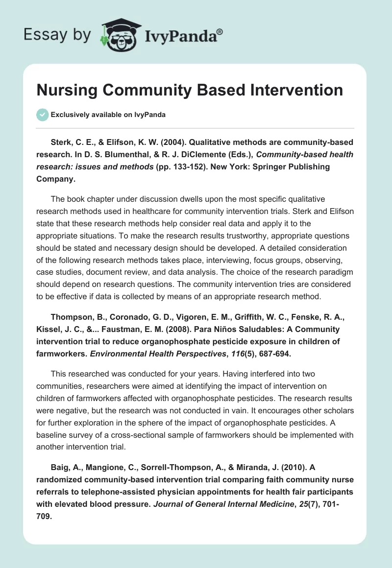 Nursing Community Based Intervention. Page 1
