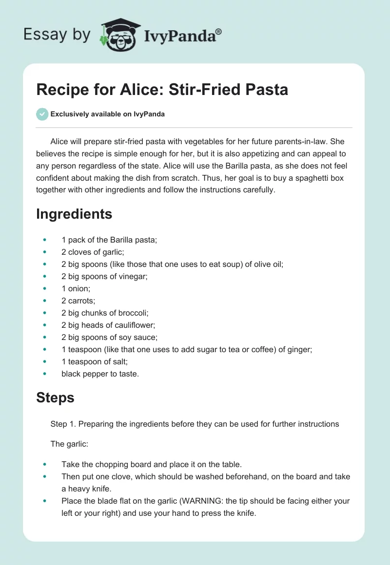 Recipe for Alice: Stir-Fried Pasta. Page 1
