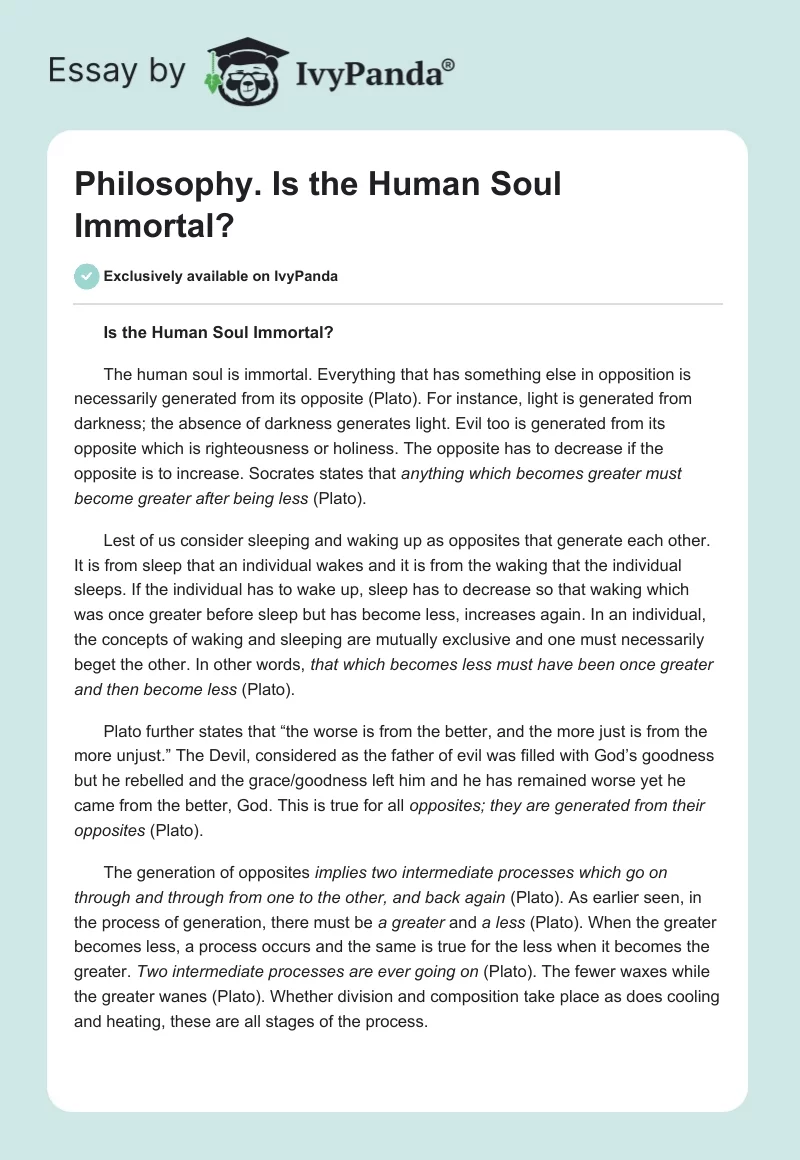 Philosophy. Is the Human Soul Immortal?. Page 1