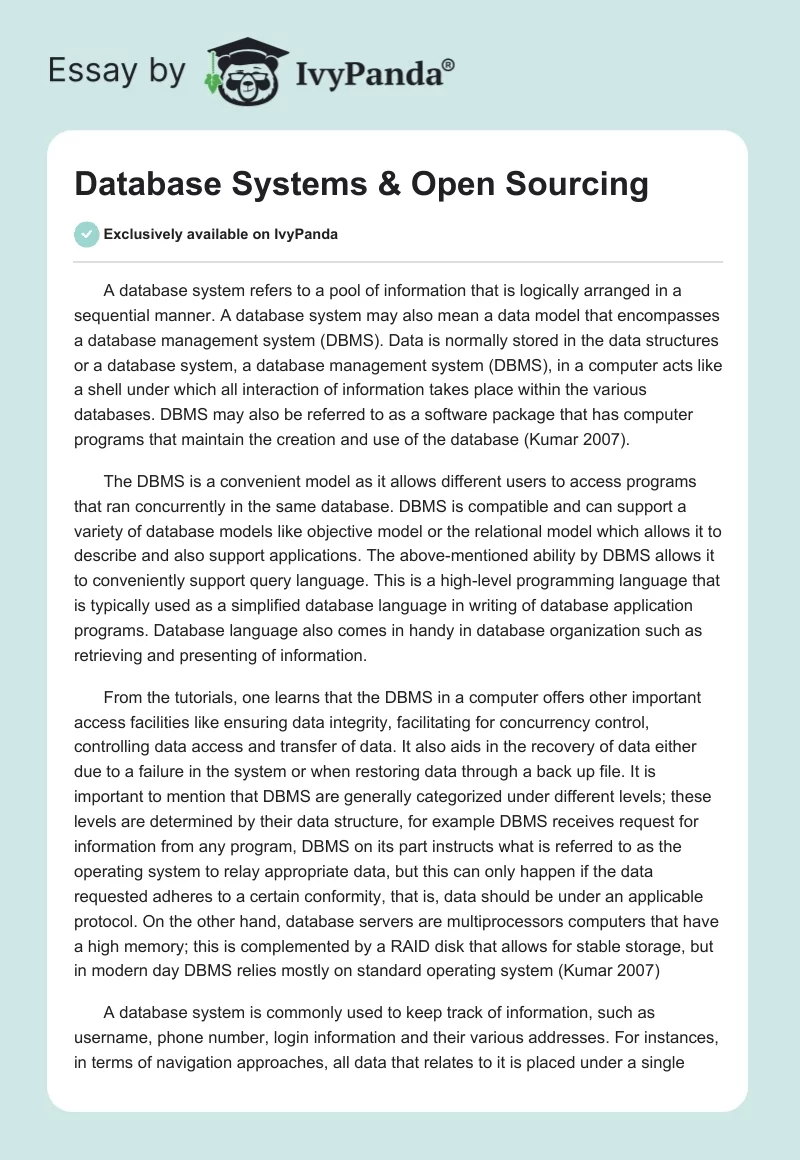 Database Systems & Open Sourcing. Page 1
