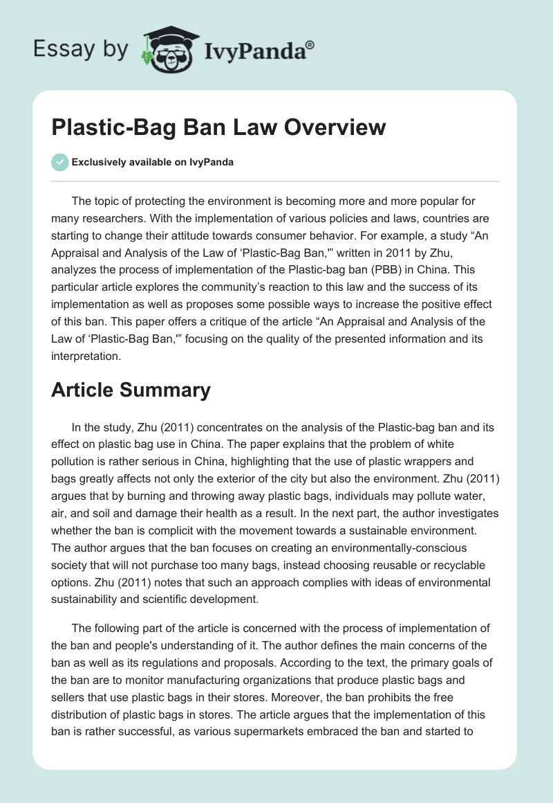 "Plastic-Bag Ban" Law Overview. Page 1
