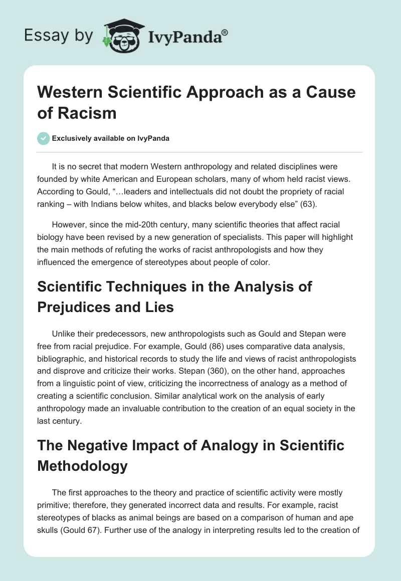 Western Scientific Approach as a Cause of Racism. Page 1