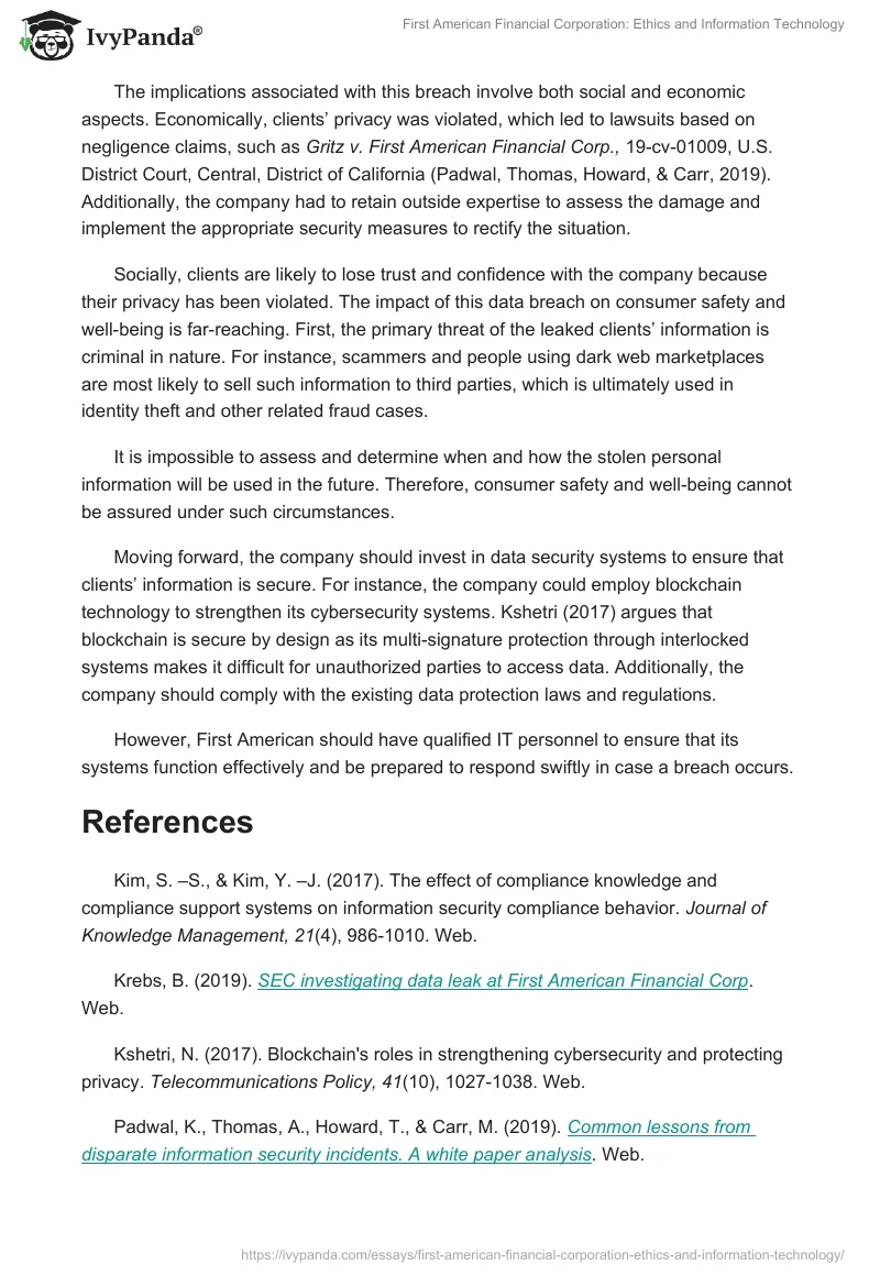 First American Financial Corporation: Ethics and Information Technology. Page 2