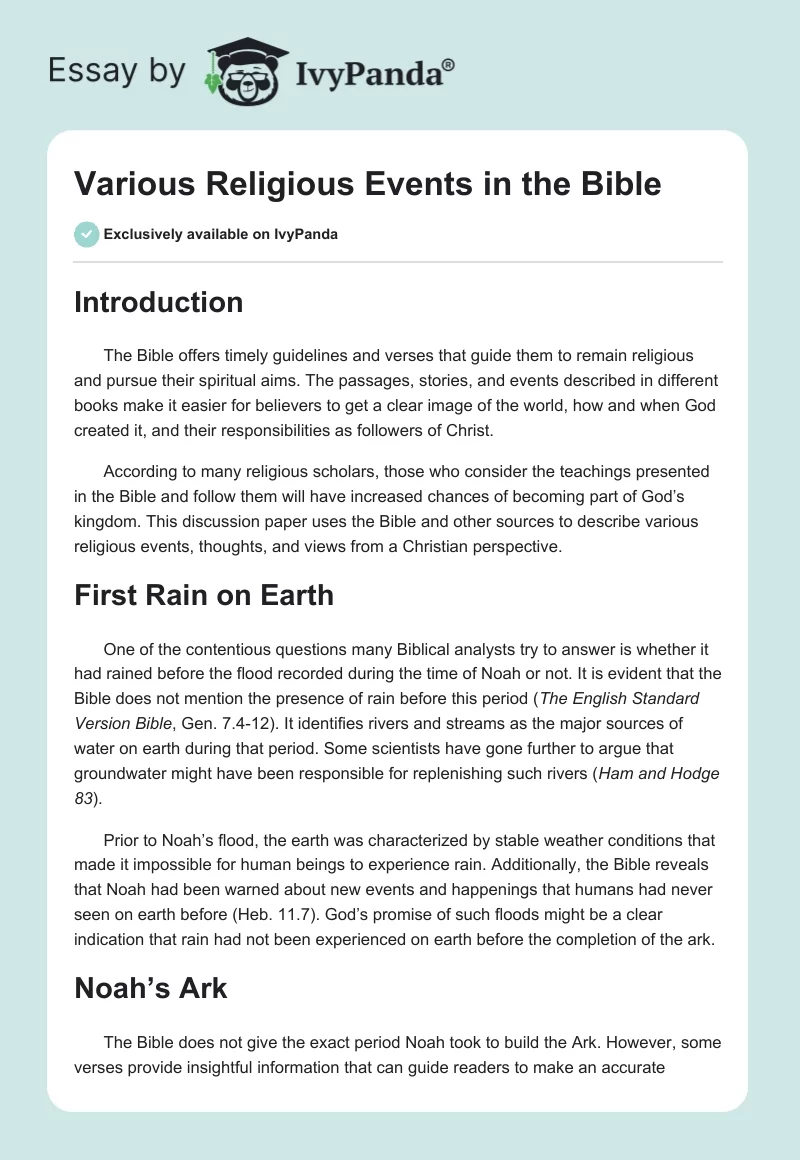 Various Religious Events in the Bible. Page 1