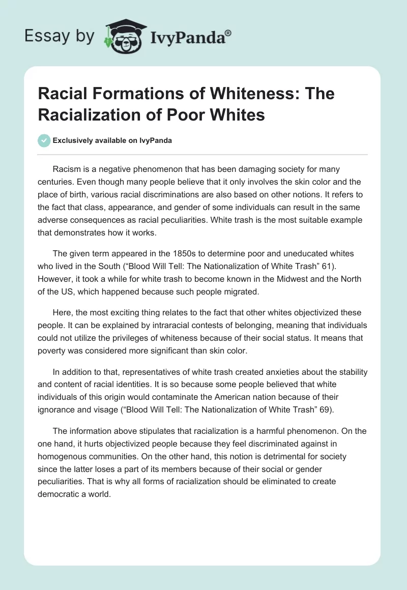 Racial Formations of Whiteness: The Racialization of Poor Whites. Page 1