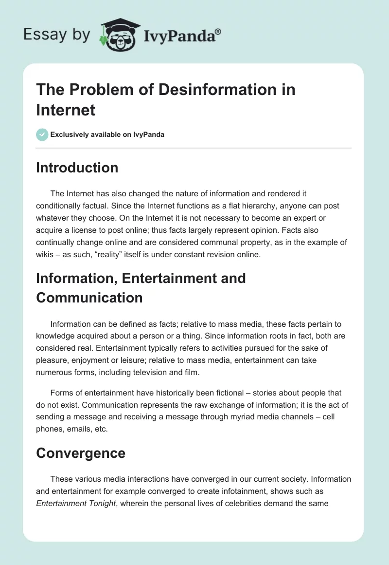 The Problem of Desinformation in Internet. Page 1
