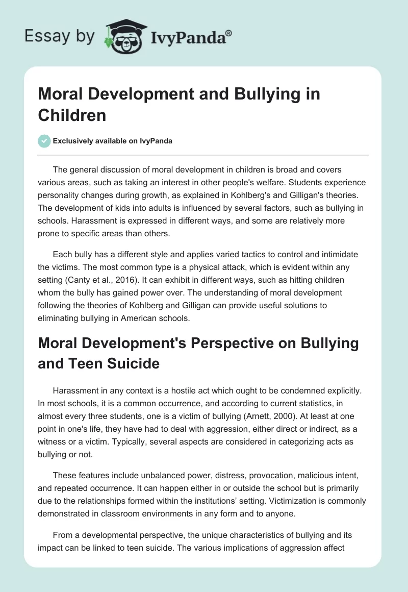 Moral Development and Bullying in Children. Page 1