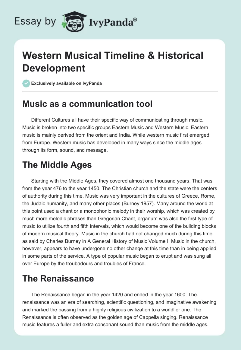 Western Musical Timeline & Historical Development. Page 1