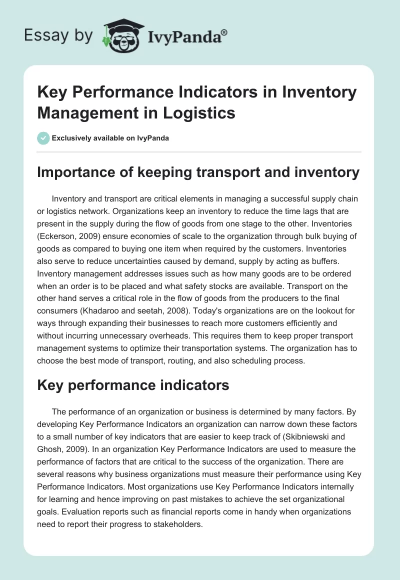 Key Performance Indicators in Inventory Management in Logistics. Page 1