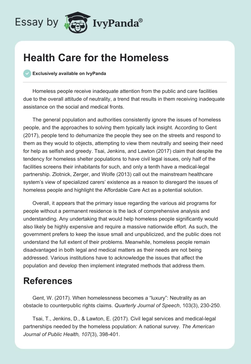 Health Care for the Homeless. Page 1