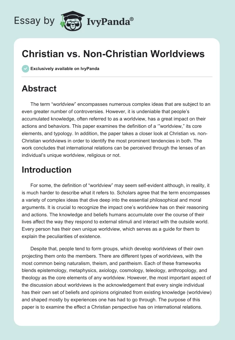 Christian vs. Non-Christian Worldviews. Page 1