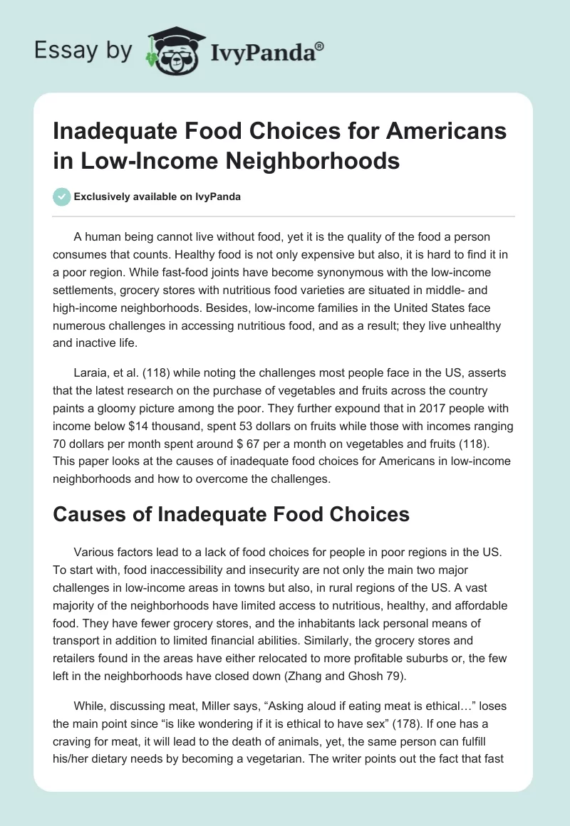 Inadequate Food Choices for Americans in Low-Income Neighborhoods. Page 1
