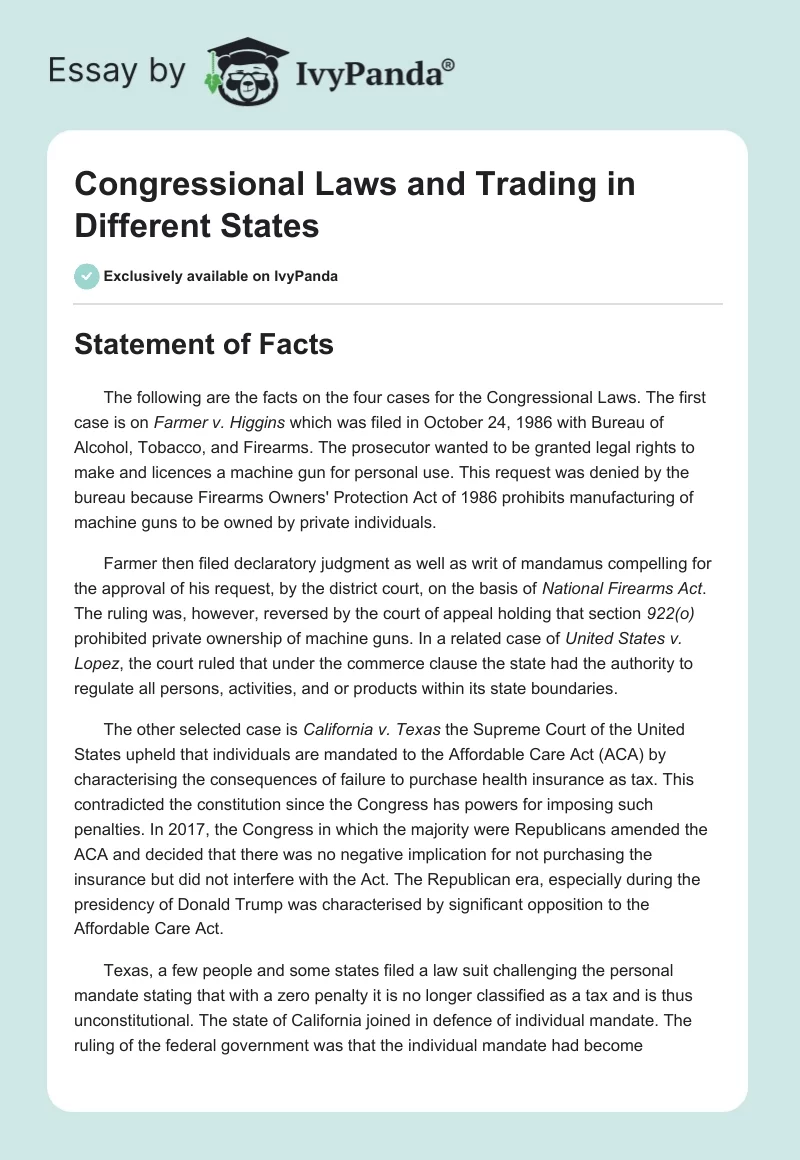 Congressional Laws and Trading in Different States. Page 1