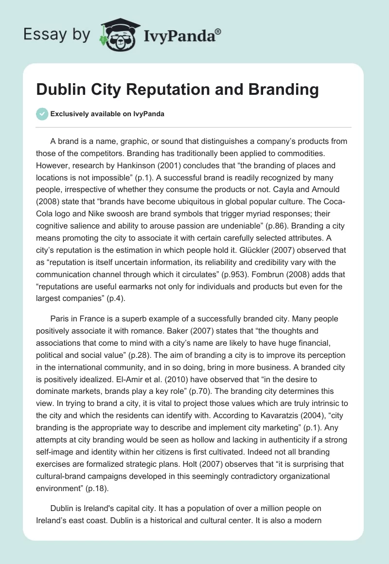 Dublin City Reputation and Branding. Page 1