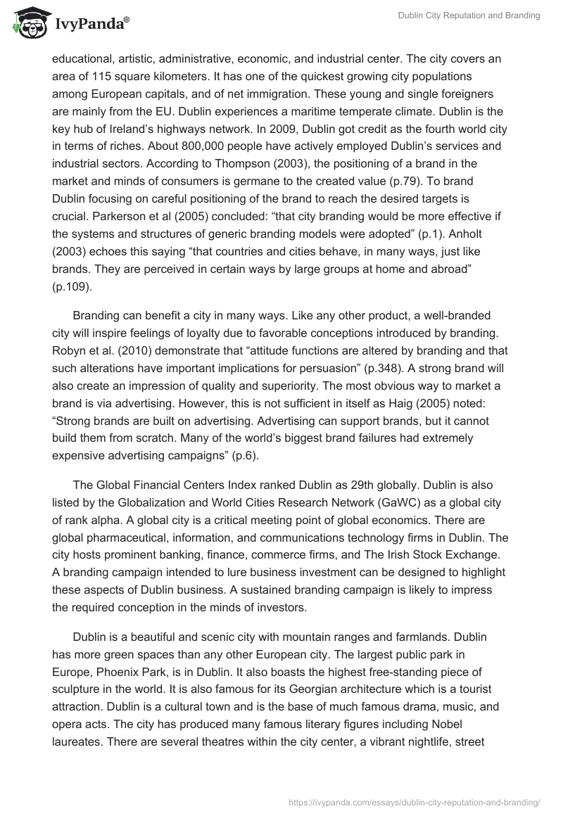 Dublin City Reputation and Branding. Page 2