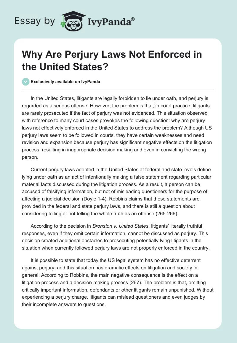 Why Are Perjury Laws Not Enforced in the United States?. Page 1