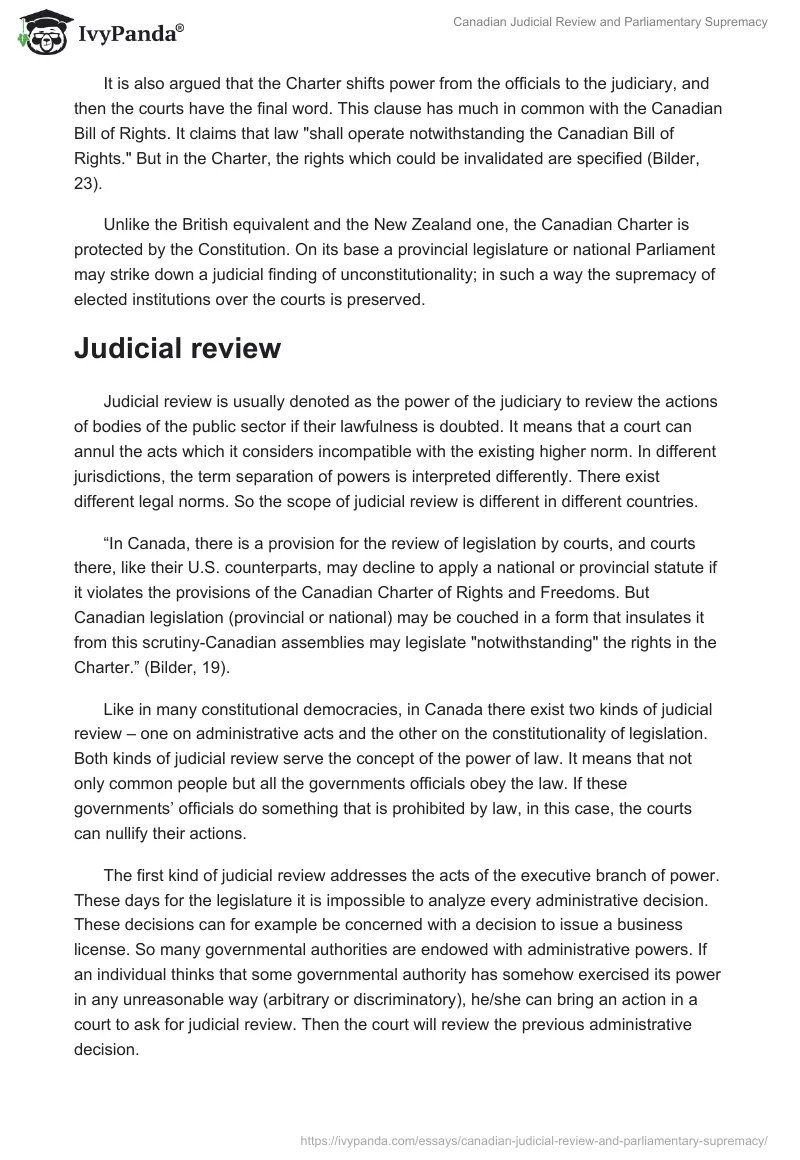 Canadian Judicial Review and Parliamentary Supremacy. Page 2