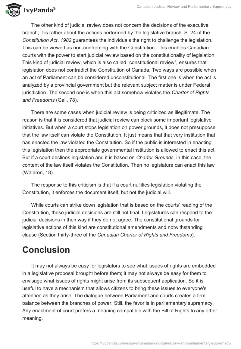 Canadian Judicial Review and Parliamentary Supremacy. Page 3