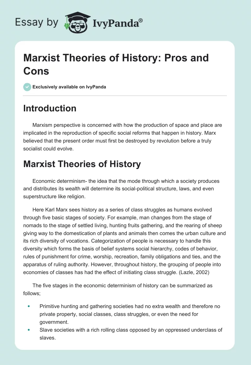 Marxist Theories of History: Pros and Cons. Page 1