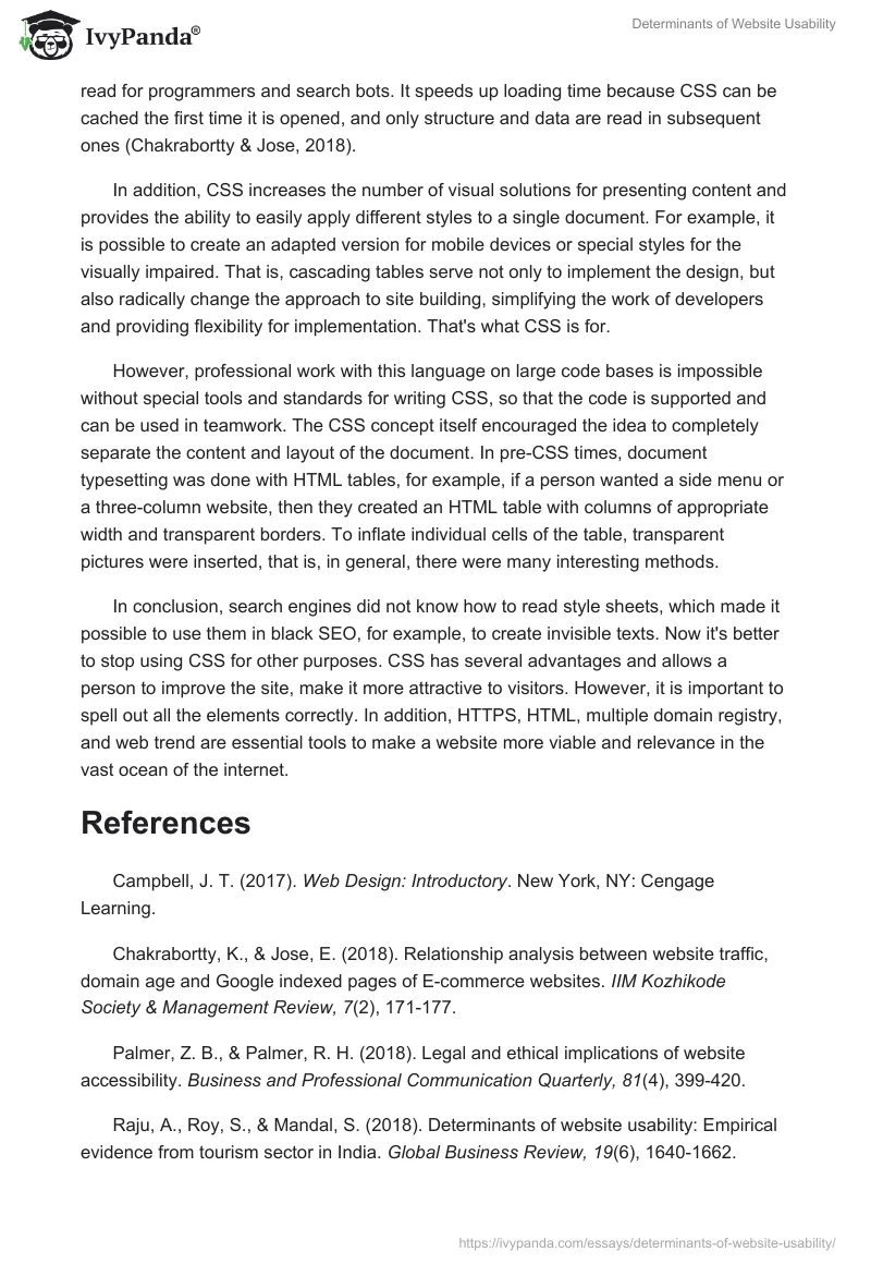 Determinants of Website Usability. Page 3