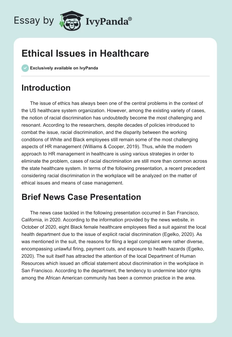 Ethical Issues in Healthcare. Page 1