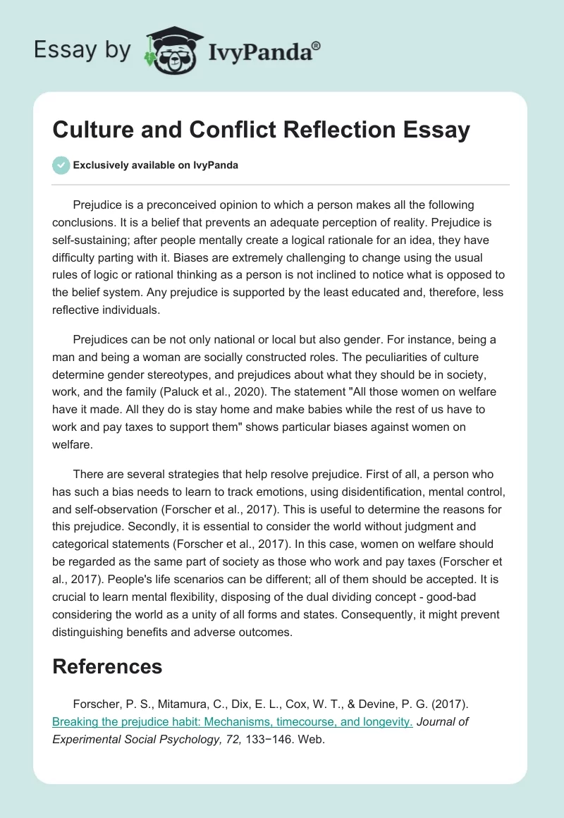 Culture and Conflict Reflection Essay. Page 1