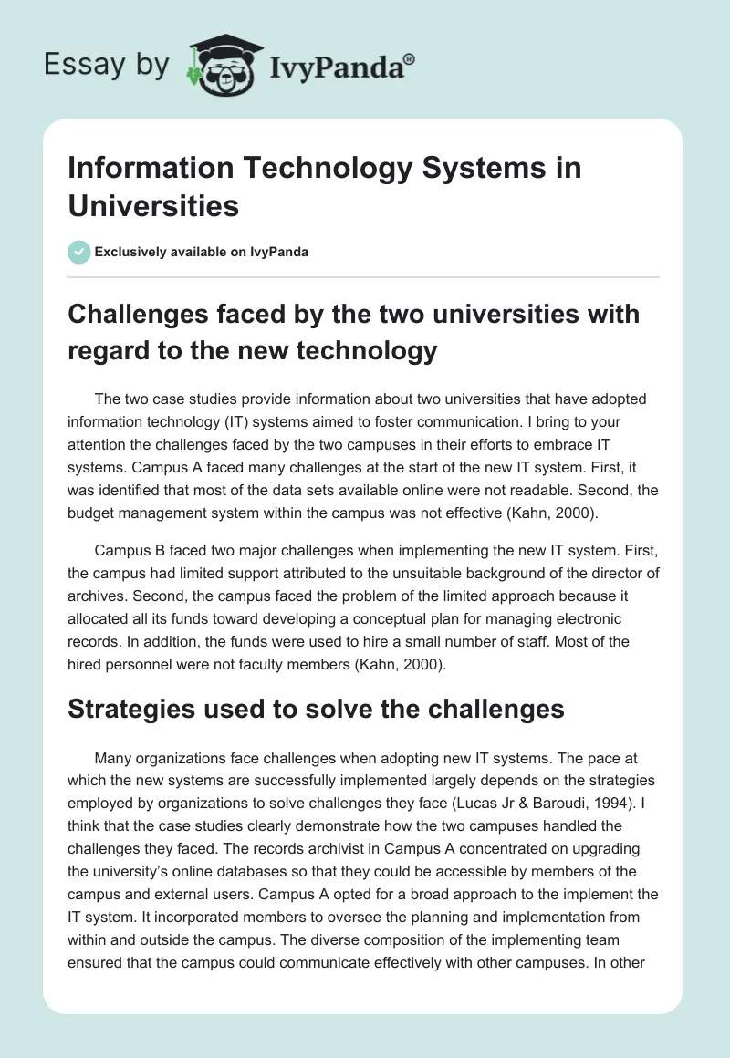 Information Technology Systems in Universities. Page 1