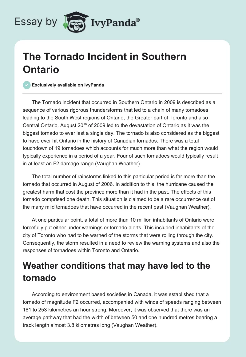 The Tornado Incident in Southern Ontario. Page 1