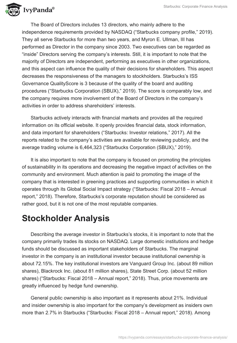 Starbucks: Corporate Finance Analysis. Page 2