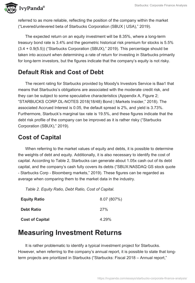 Starbucks: Corporate Finance Analysis. Page 4