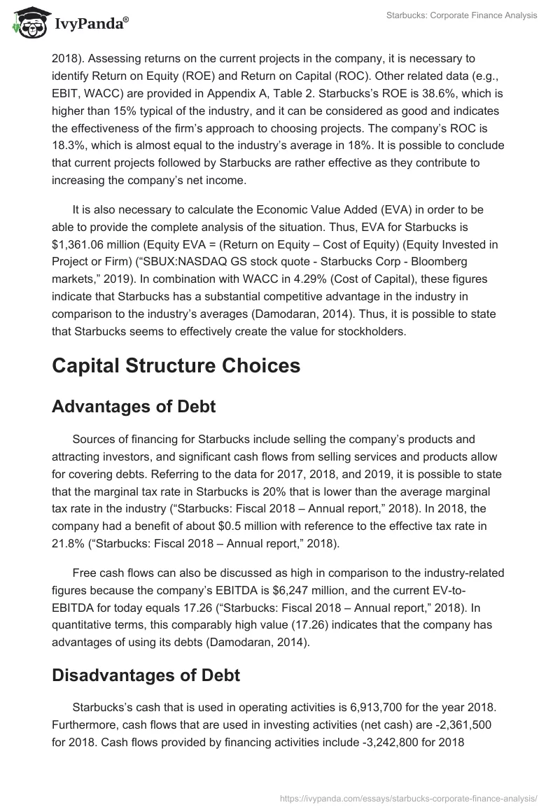 Starbucks: Corporate Finance Analysis. Page 5