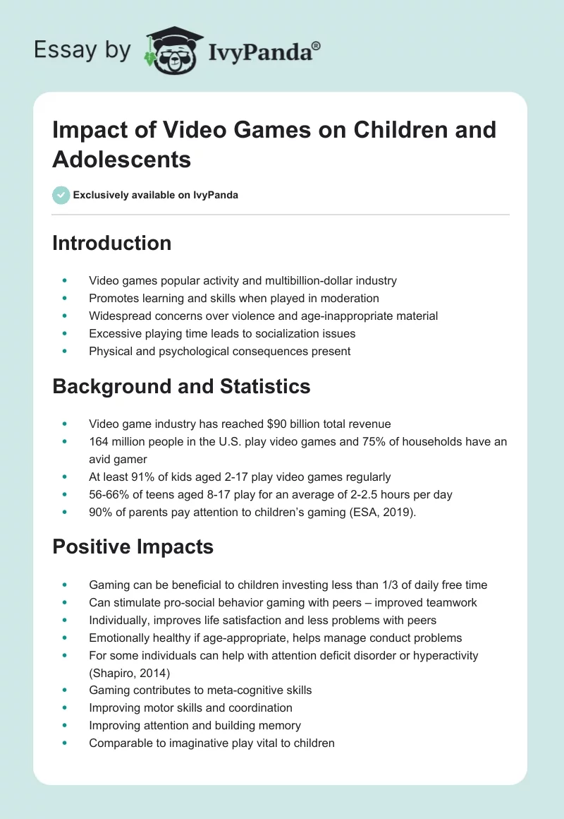 Impact of Video Games on Children and Adolescents. Page 1