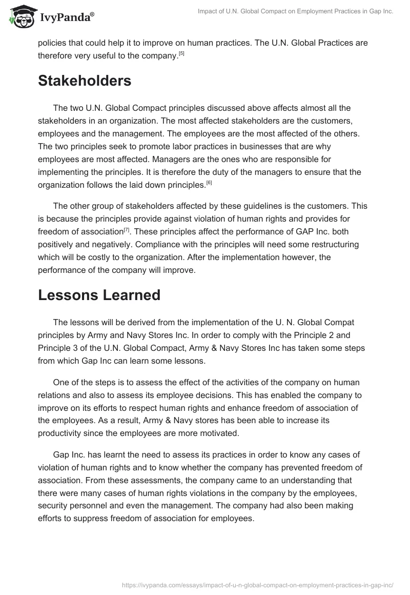 Impact of U.N. Global Compact on Employment Practices in Gap Inc.. Page 2