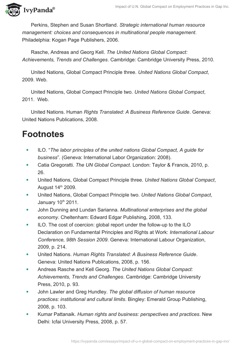 Impact of U.N. Global Compact on Employment Practices in Gap Inc.. Page 5