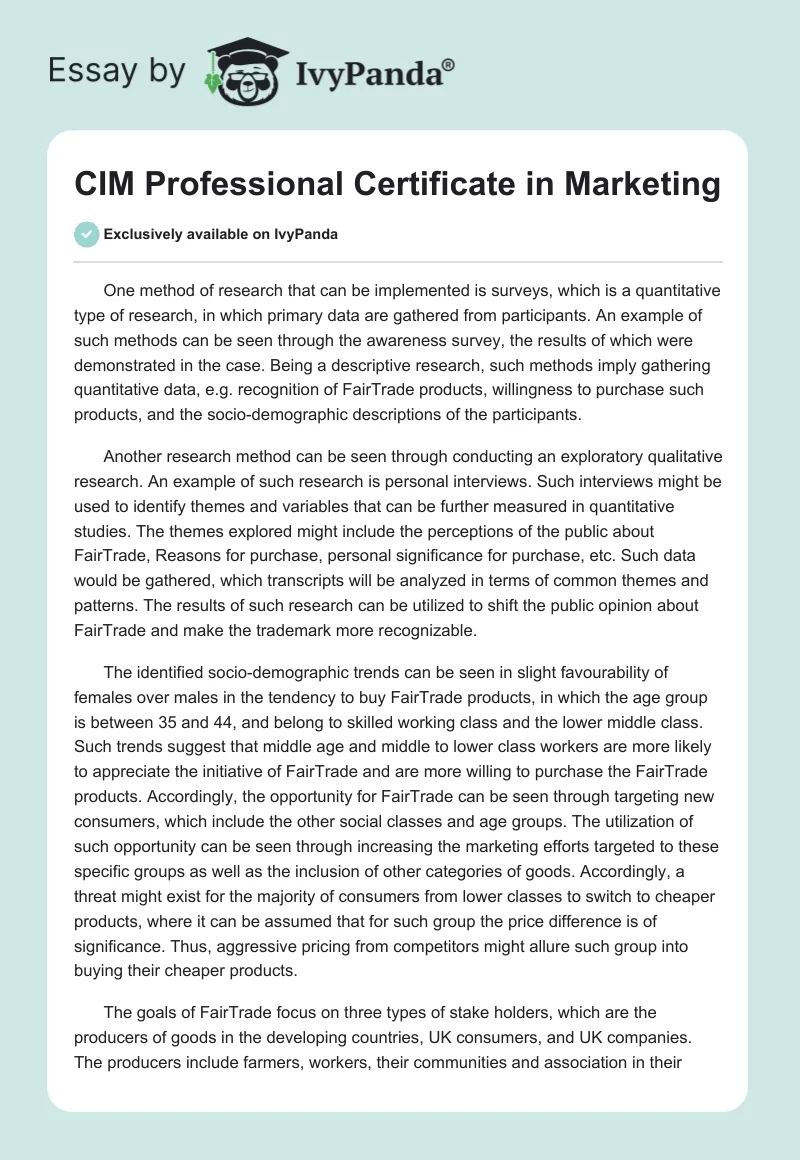 CIM Professional Certificate in Marketing. Page 1