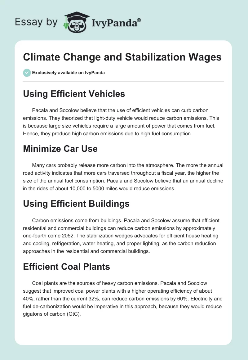 Climate Change and Stabilization Wages. Page 1